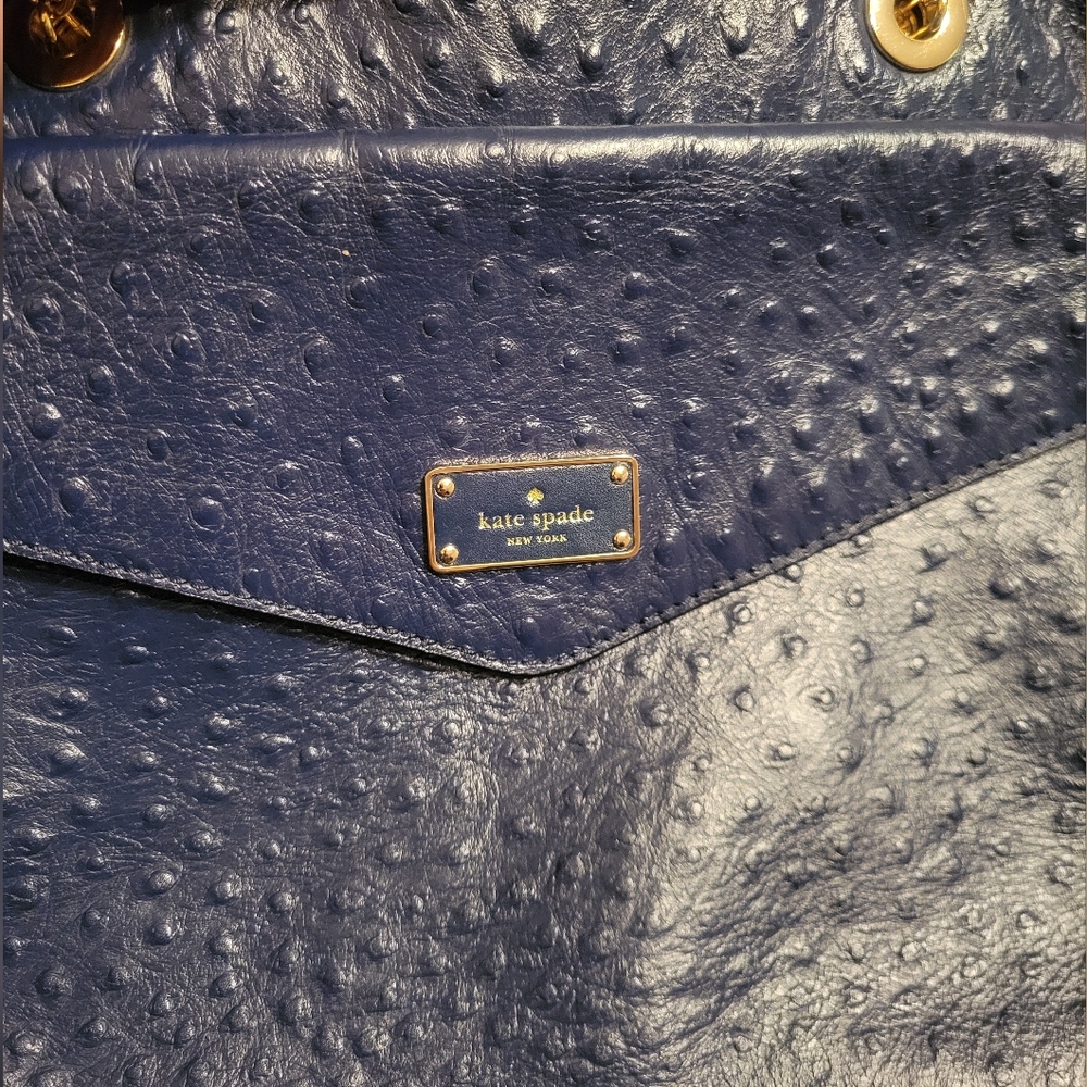 Kate ♠️ Spade La Vita Blue Ostrich Leather Women's Tote Bag - Picture 2 of 13